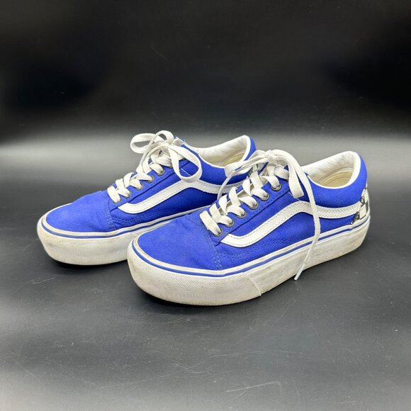 Vans Tennis Shoes Blue Black White Checkerboard Canvas Sneakers Women 8 Men 6.5 - Picture 1 of 15